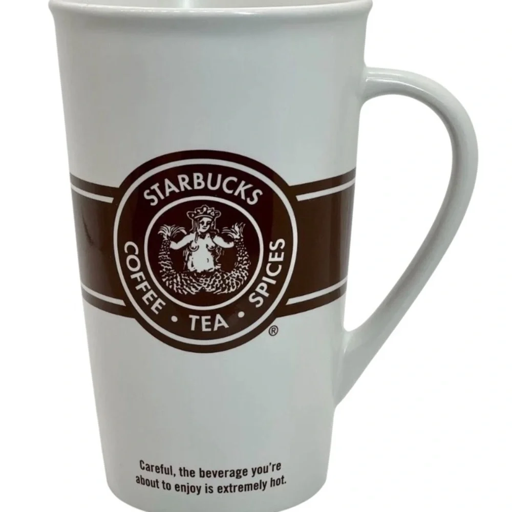 Vintage Starbucks coffee tea‎ spices Siren Mermaid logo 16 oz Logo white & brown